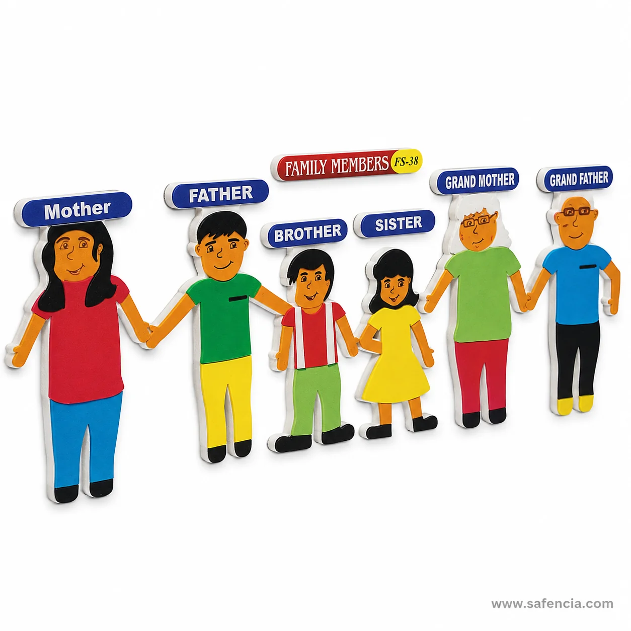 Angled view of the family members set showing each figure as a separate foam cut-out