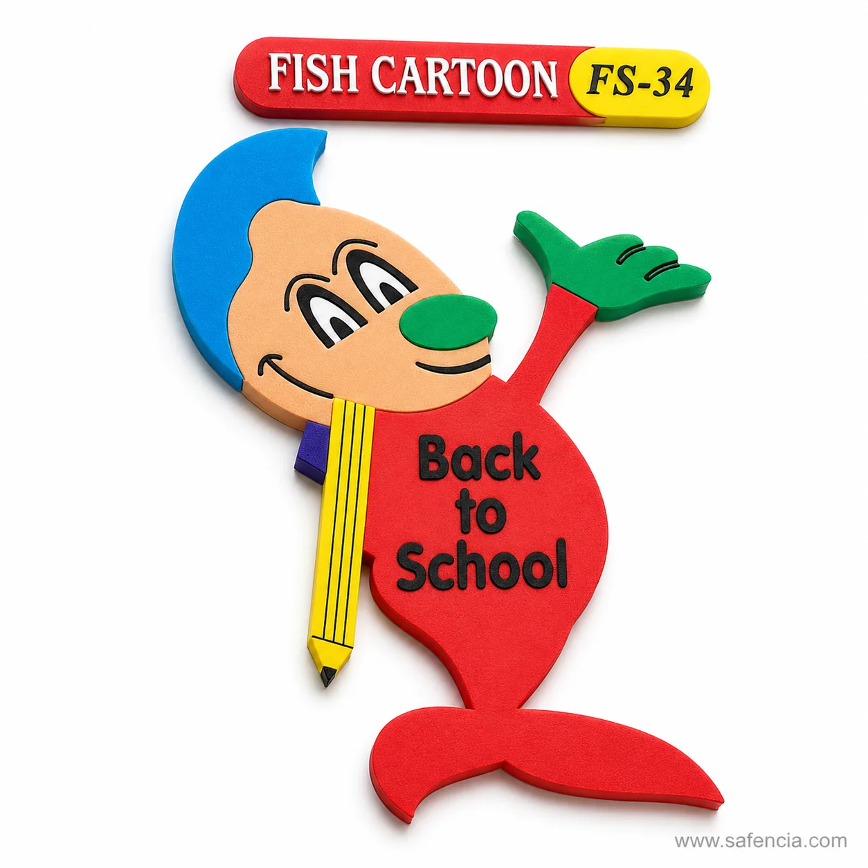 Angled view of the Back to School fish showing the layered foam building up the figure