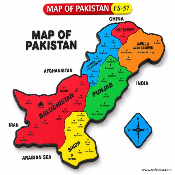 Map of Pakistan Foam Wall Chart (FS-57, Provinces Colour-Coded)