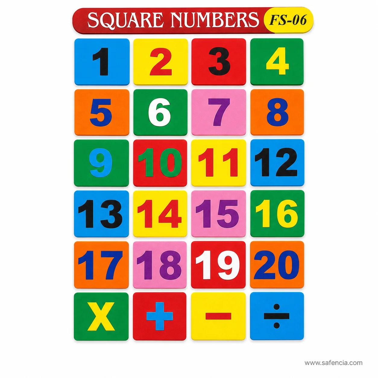 Angled view of the number square tiles showing the thickness of each foam square