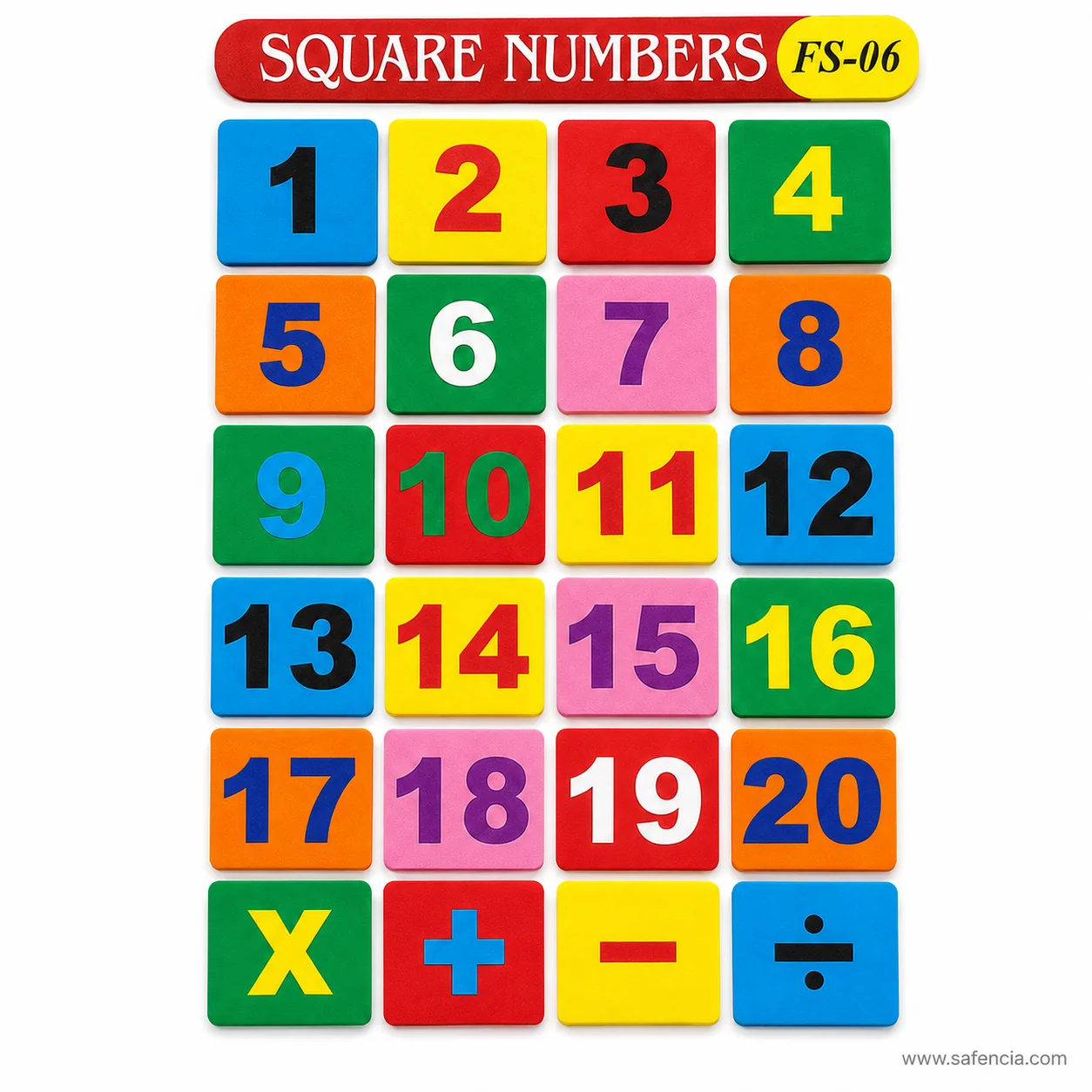 Number square tiles with the red banner reading SQUARE NUMBERS and the FS-06 code