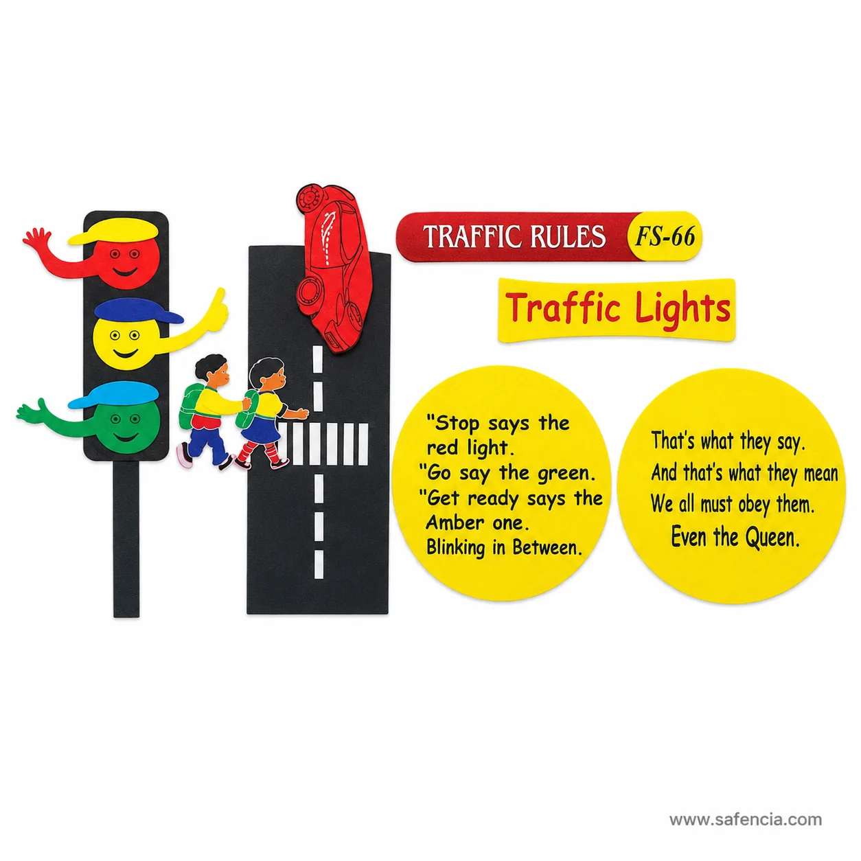 Angled view of the traffic rules set showing each element as a separate foam cut-out