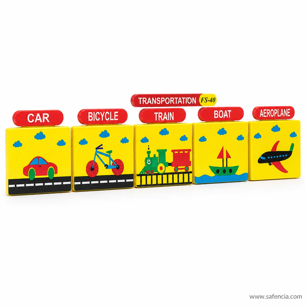 Angled view of the transportation set showing the layered foam raised above each yellow tile