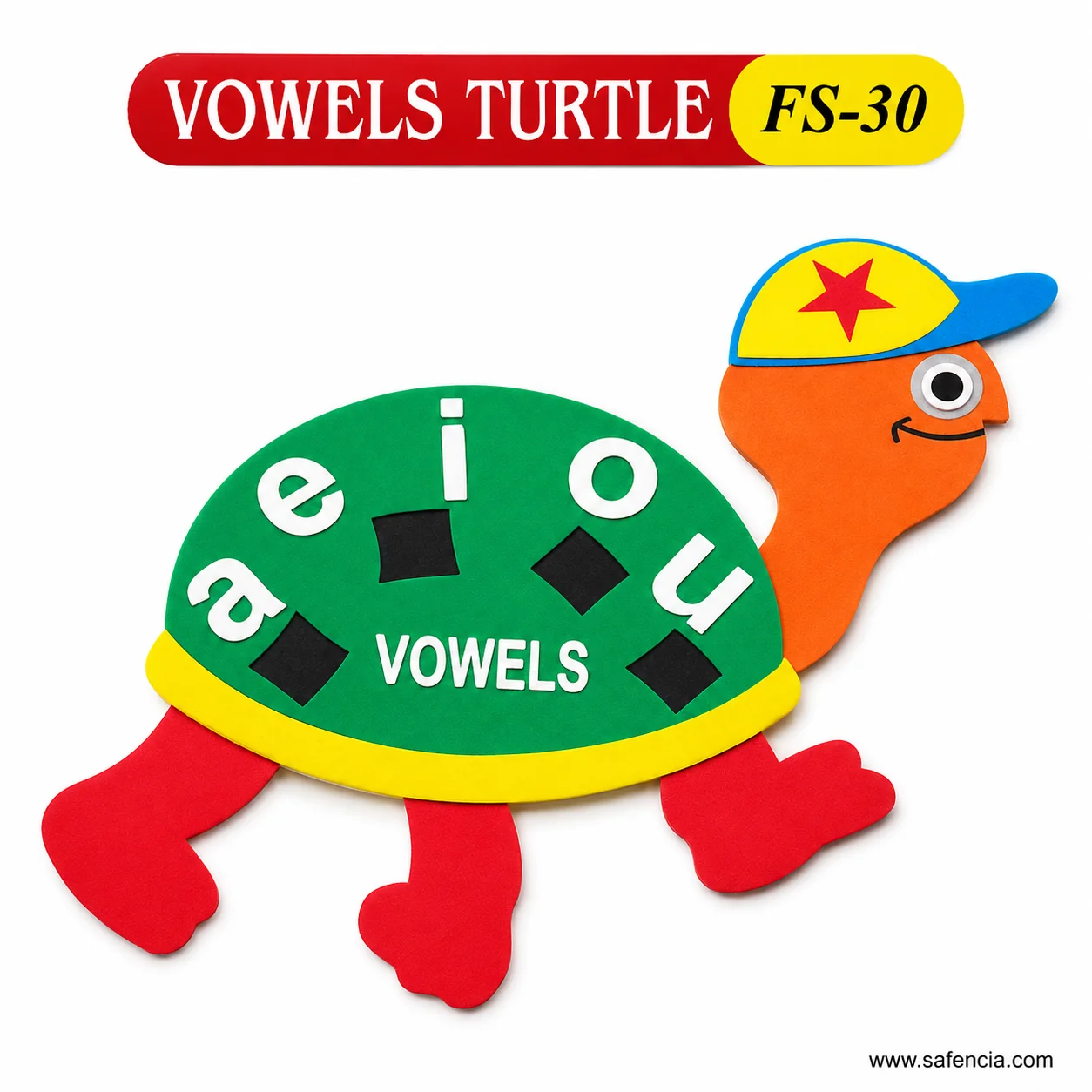 Vowels turtle foam cut-out with the red banner and the FS-30 model code visible
