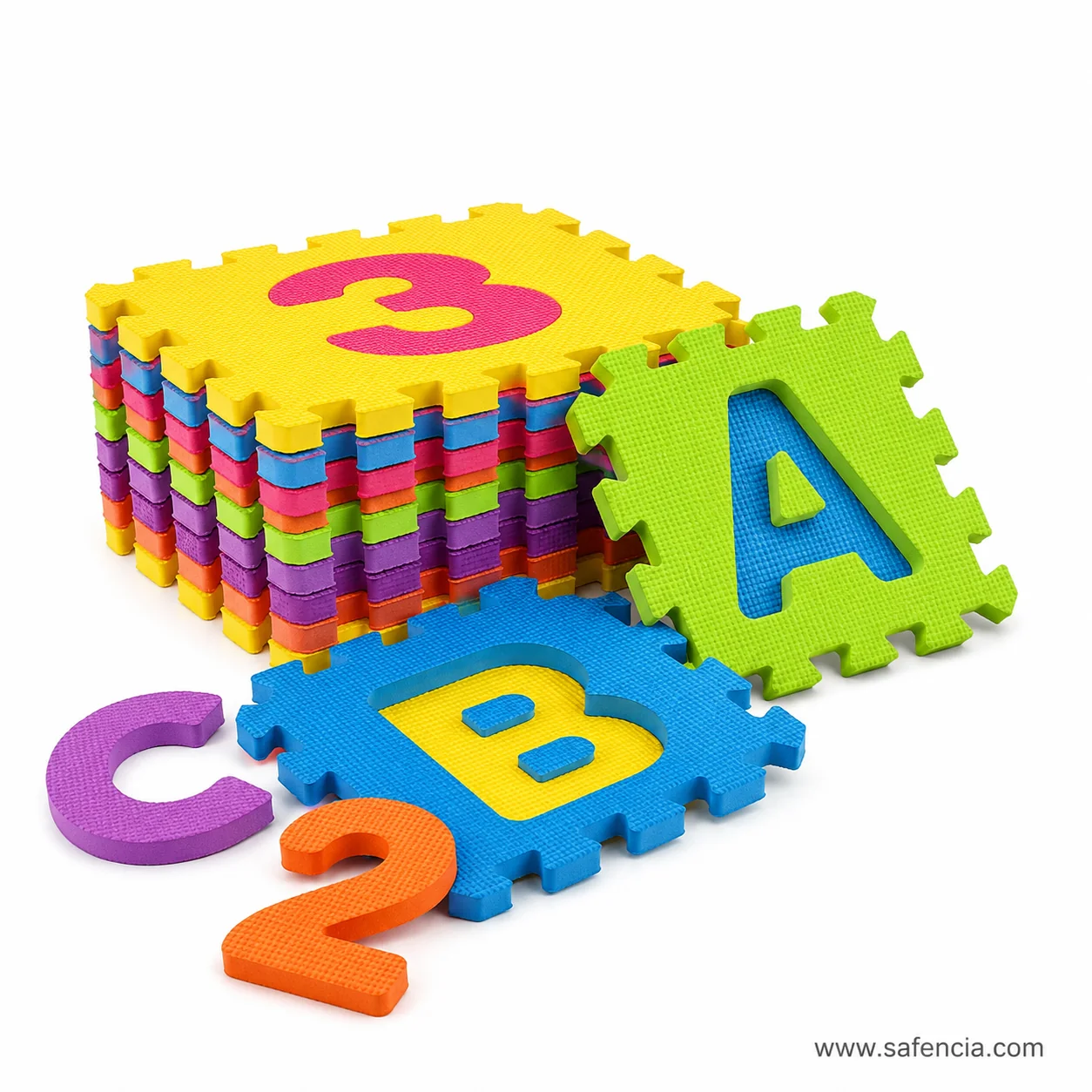 Retail packaging view of mini foam puzzle learning set