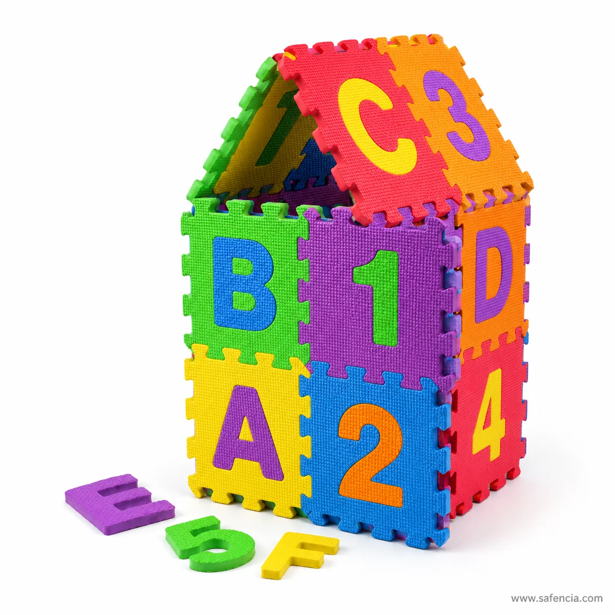 Pop-out alphabet and number foam pieces close-up
