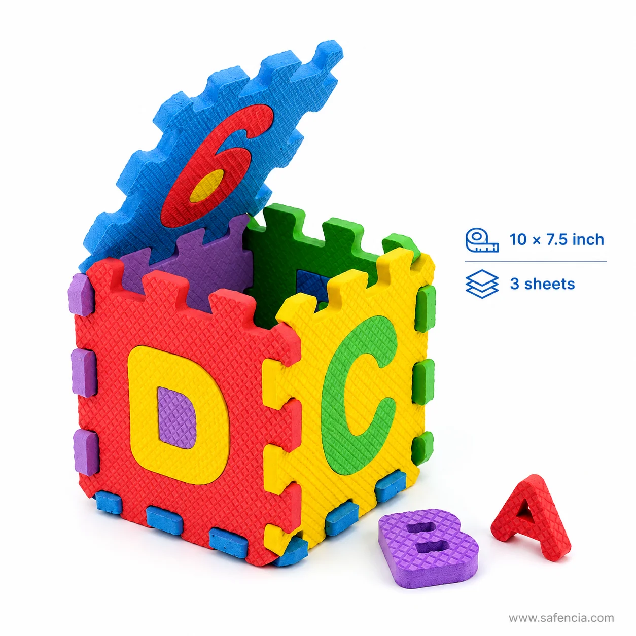 Close-up of interlocking foam puzzle teeth