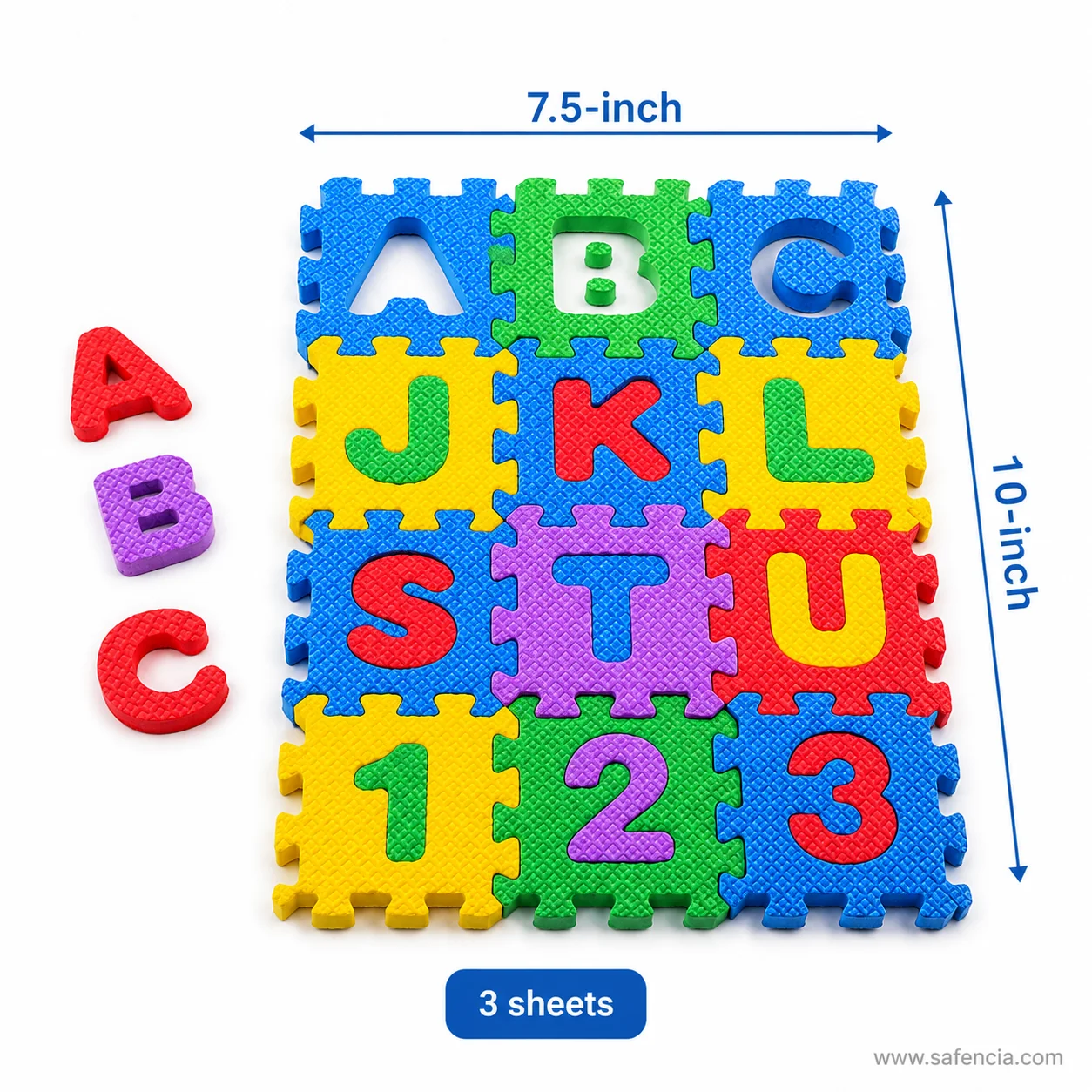 Packaged 3-piece alphabet foam puzzle mat