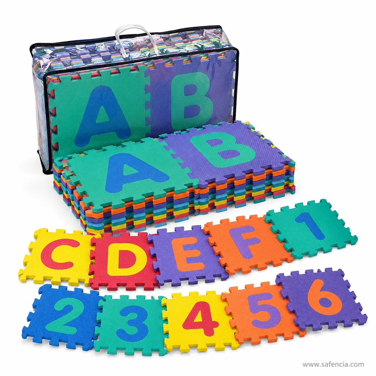 Toddler playing safely on soft cushioned foam mat