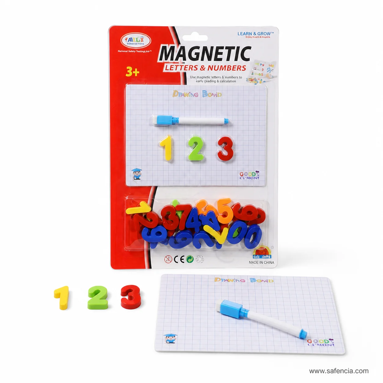 Child practicing handwriting on dry-erase board