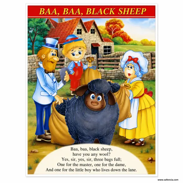 Baa, Baa, Black Sheep Nursery Rhyme Wall Chart (Illustrated, Full Verse)