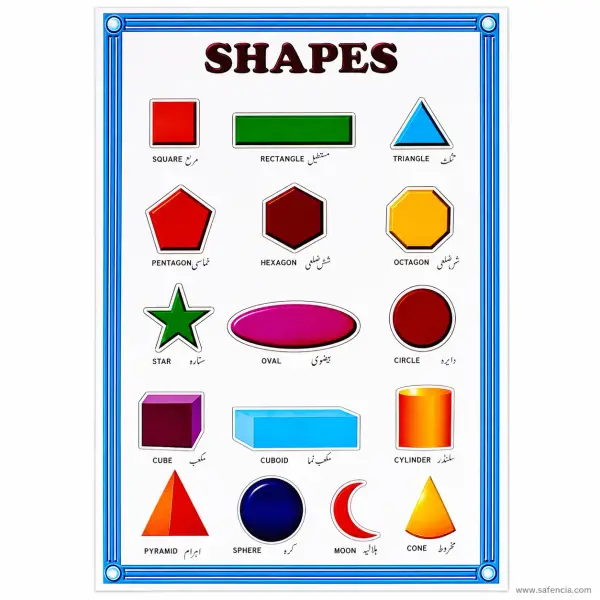 Shapes Wall Chart (16 Shapes, Flat and Solid, English and Urdu)