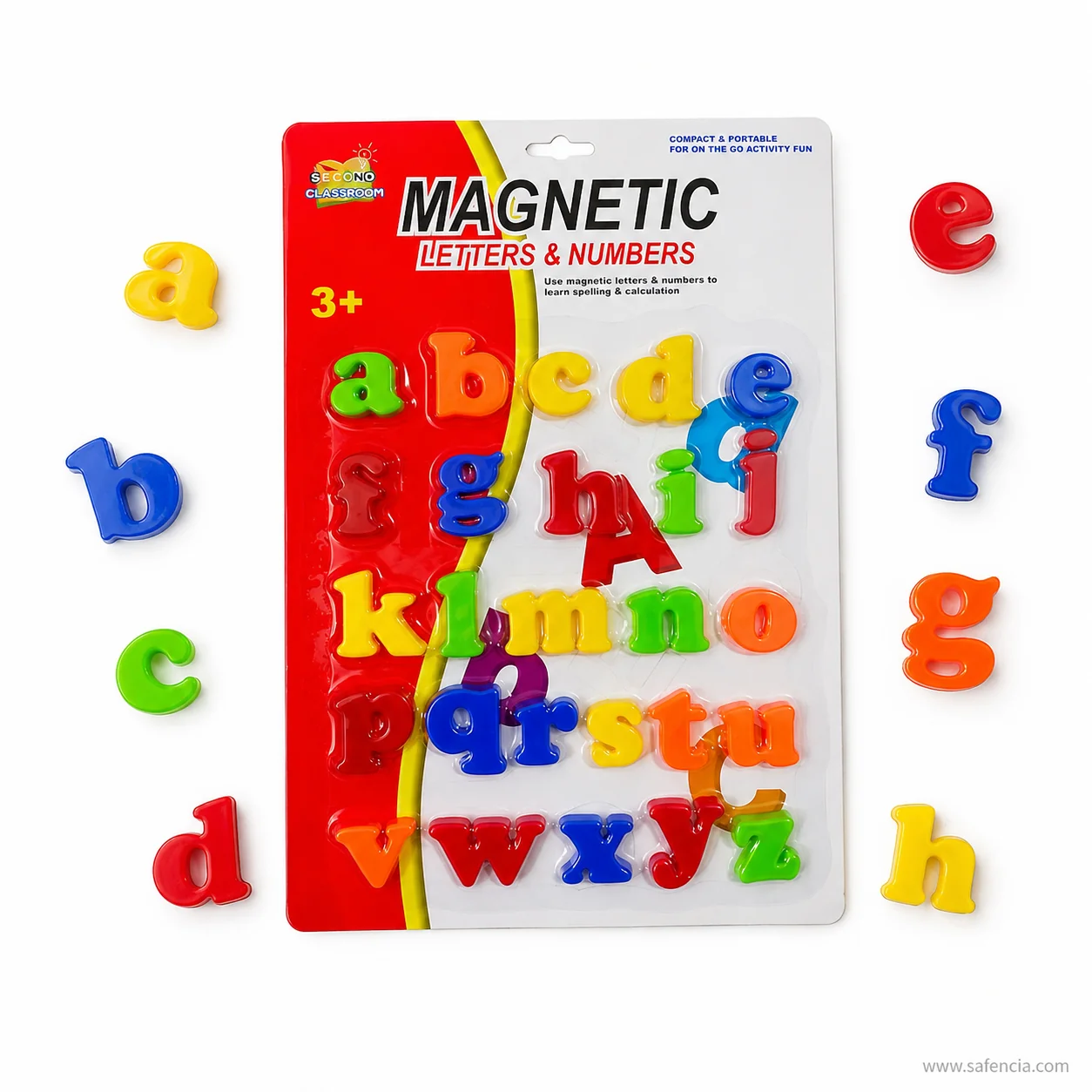 Close-up of colorful lowercase letters and numerals
