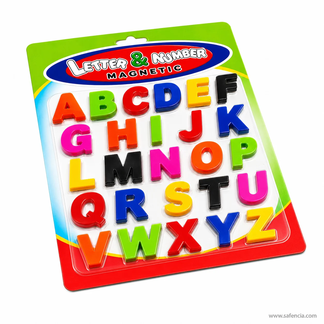 Close-up of colorful lowercase alphabet characters