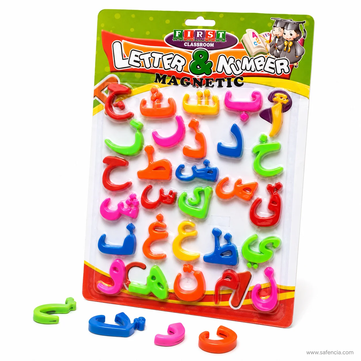 Toddler practicing Urdu alphabets with display card