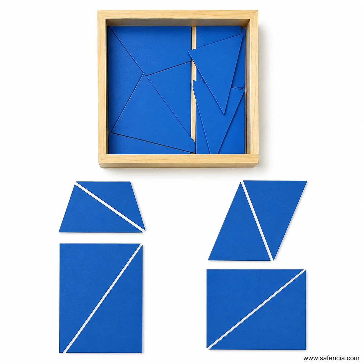 Child constructing polygons from blue triangles