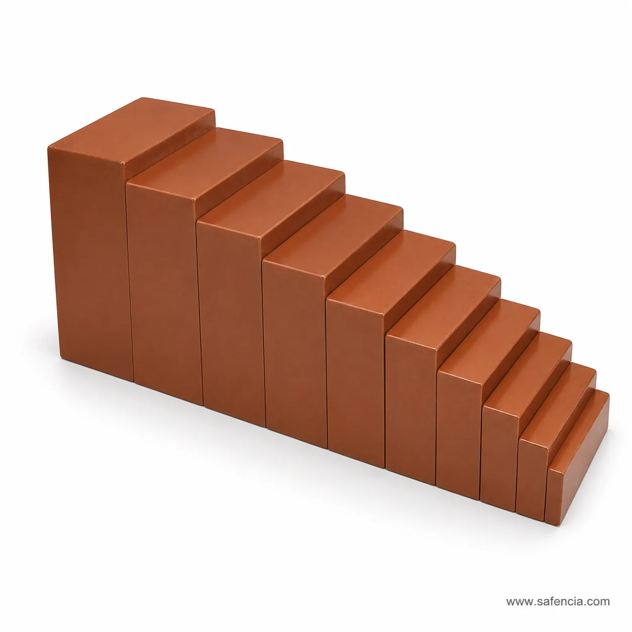 Montessori child lesson with brown stair prisms