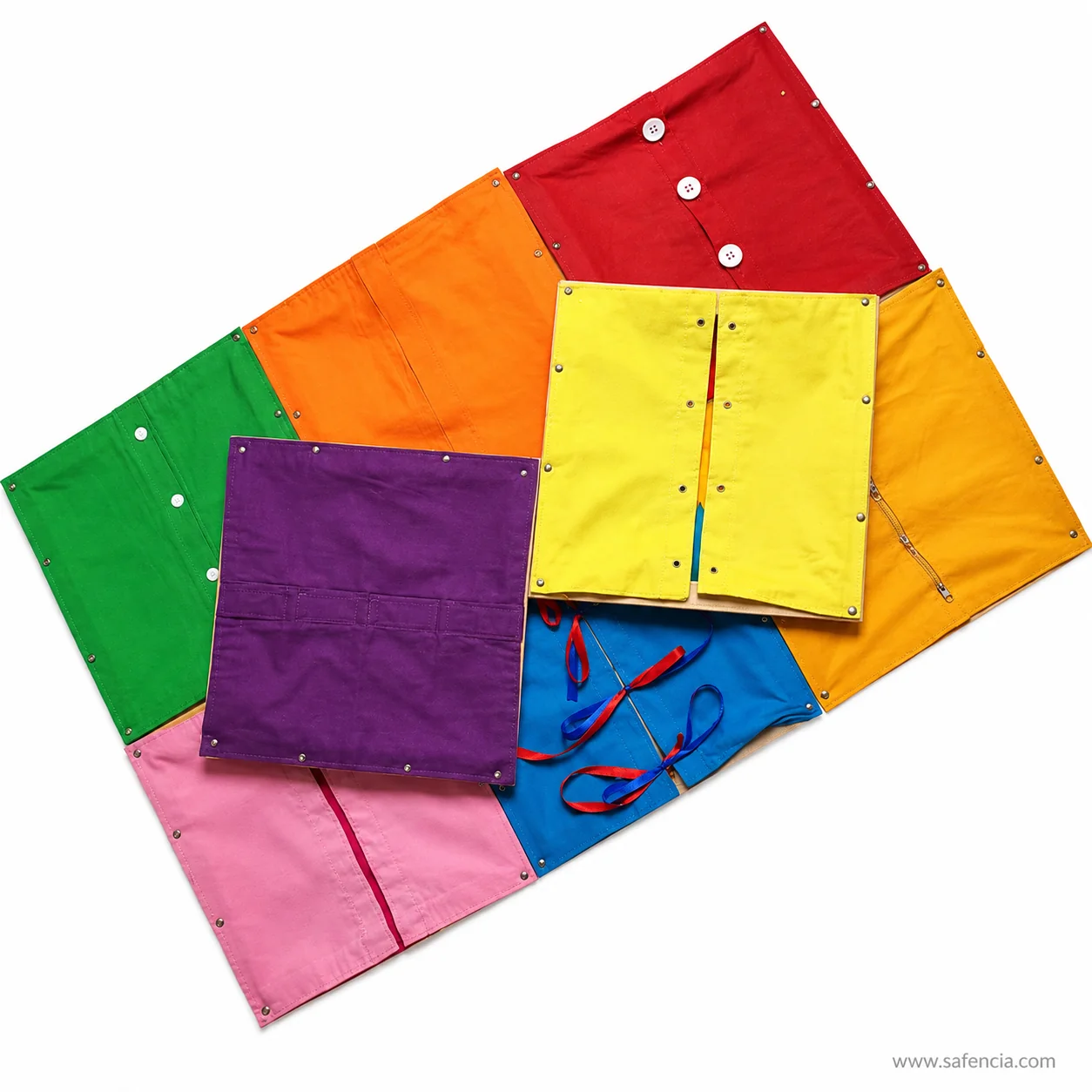 Child practicing fastening skills on dressing frames