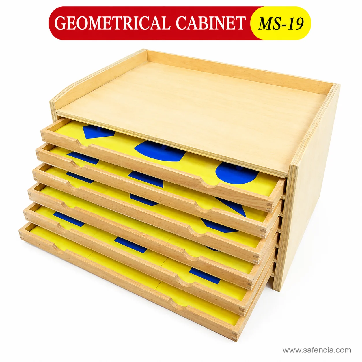 Open drawers displaying geometric insets