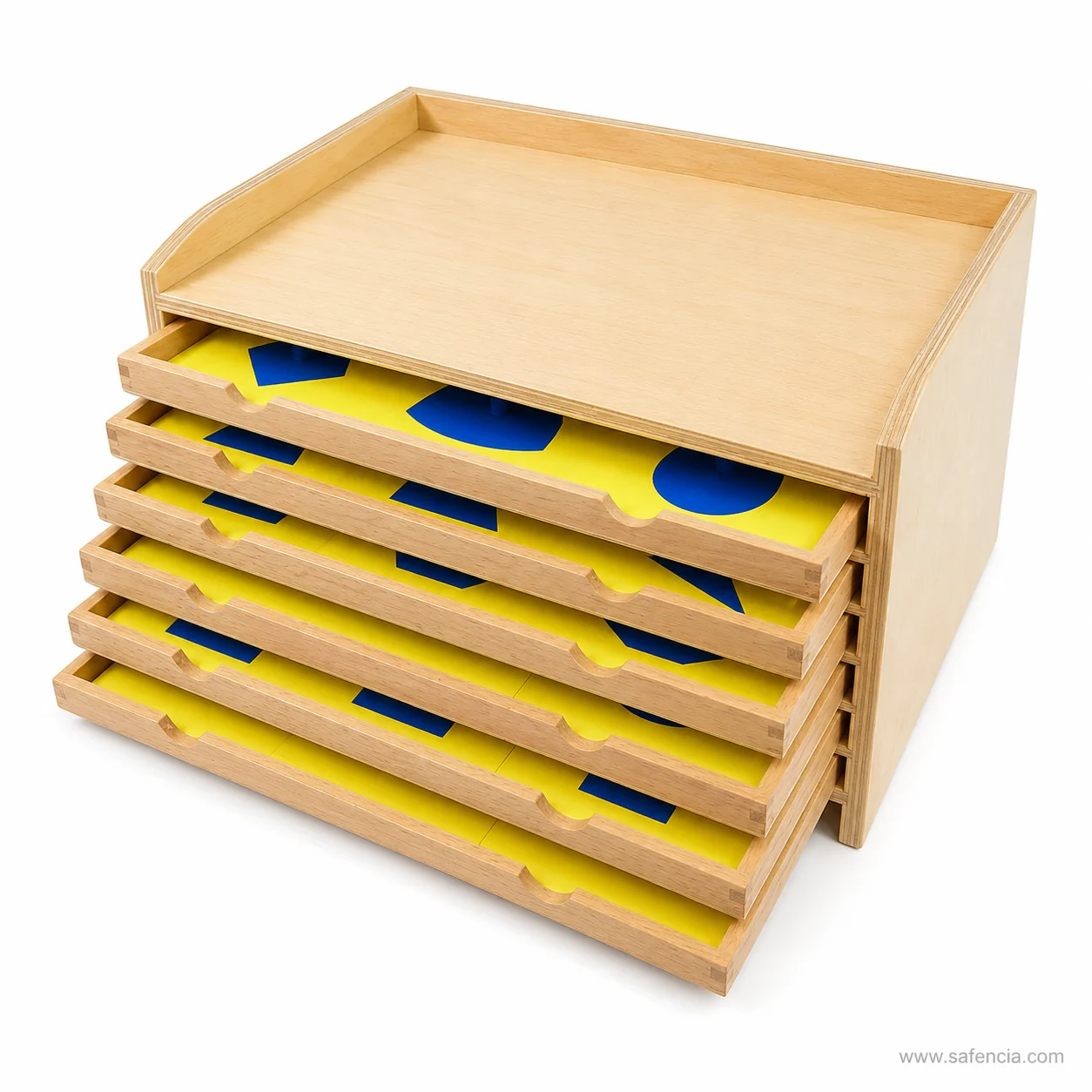 Child tracing geometric cabinet inset with three finger grip