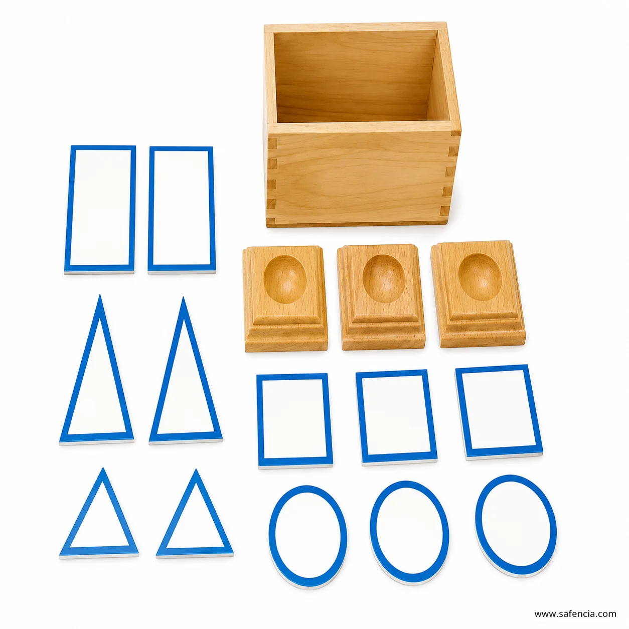 10 blue geometric solids displayed in order