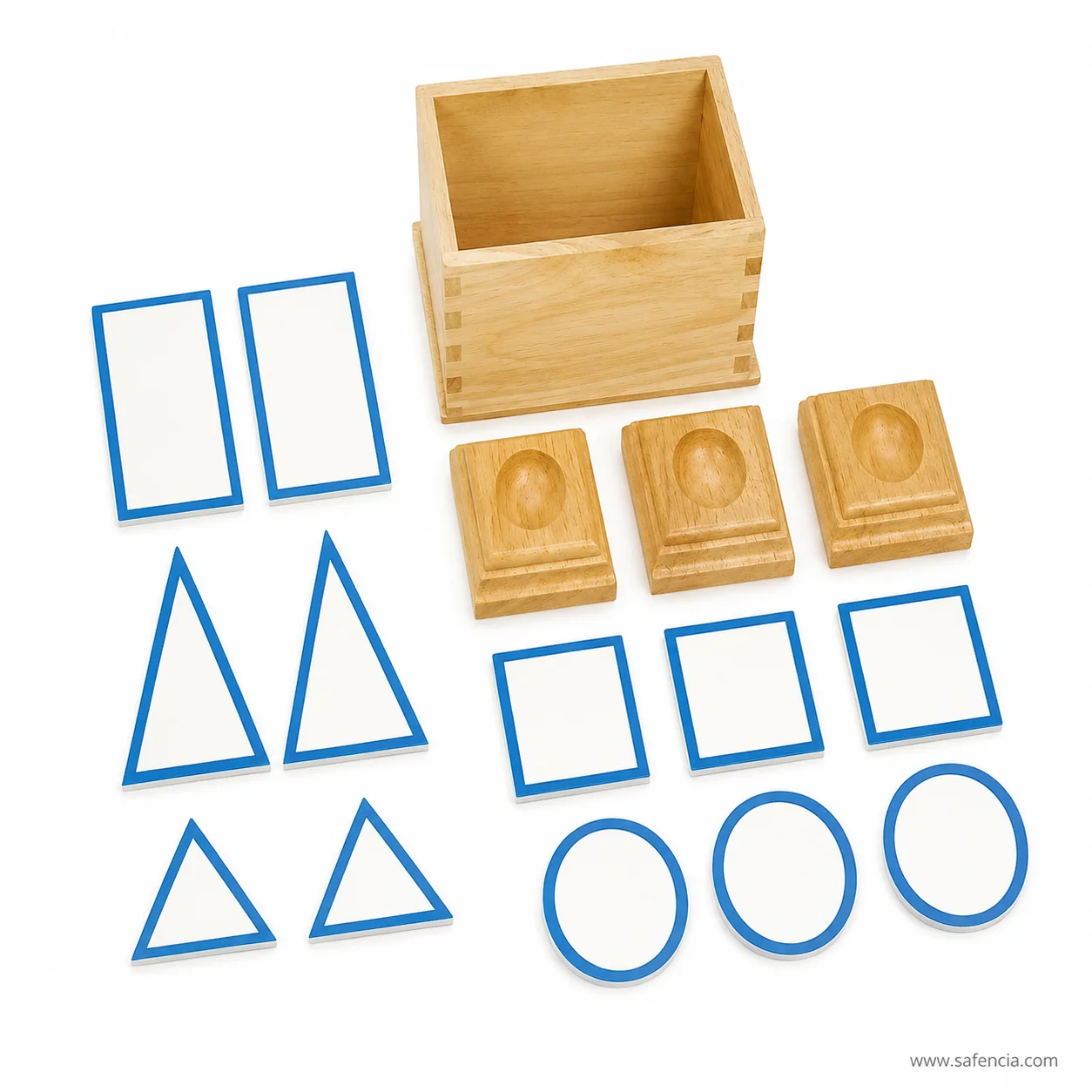 Child exploring geometric solids with tactile touch