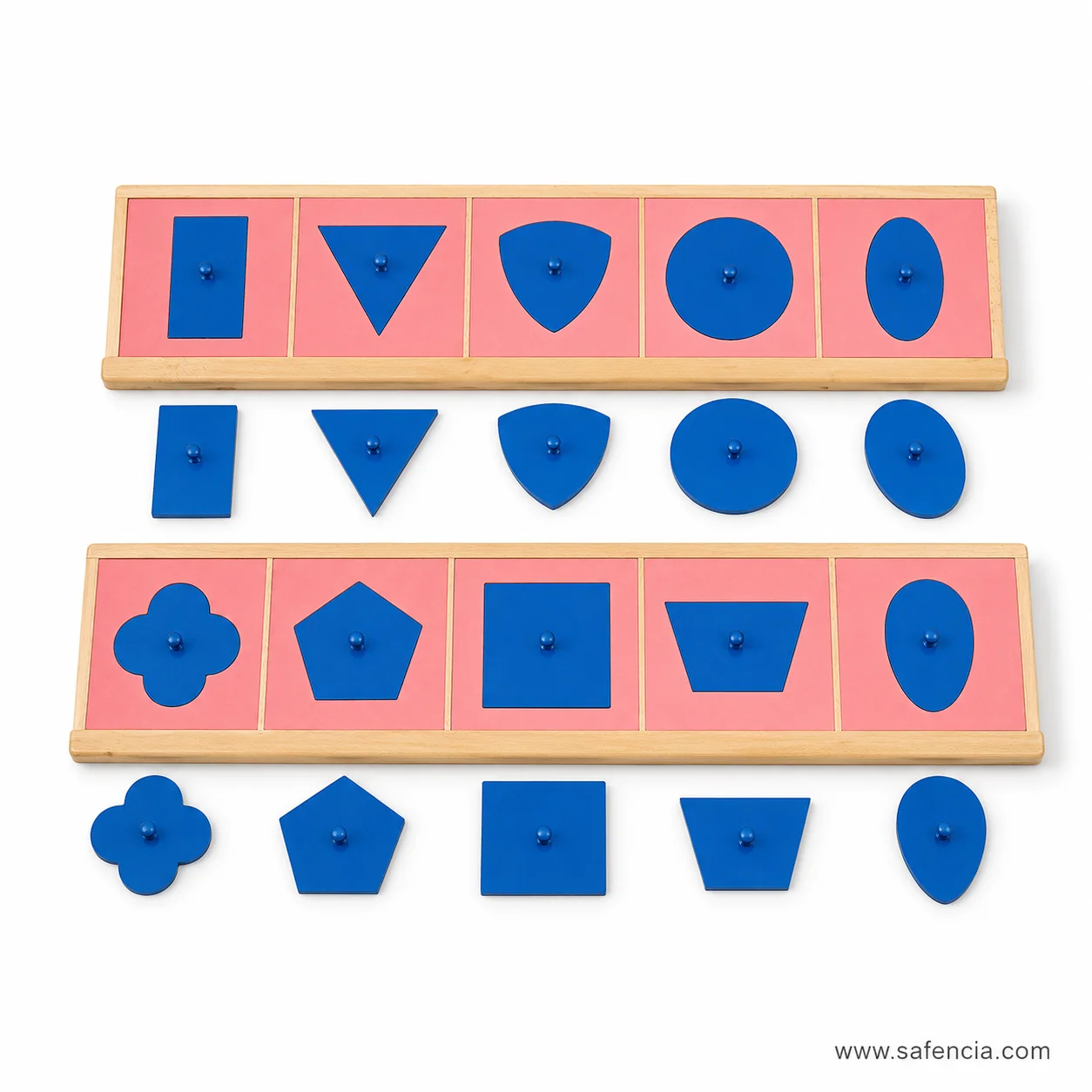 Sloping wooden stands holding metal insets