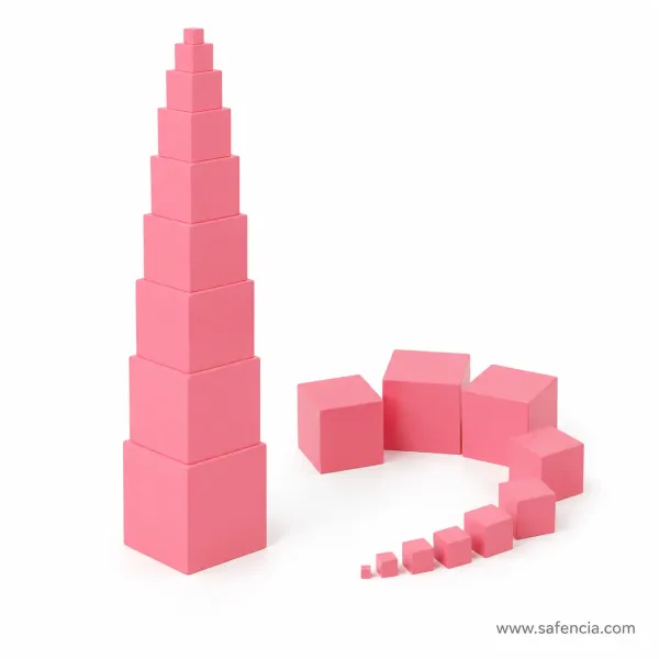 Montessori Pink Tower (10 Solid Hardwood Cubes 3D Dimension Set)