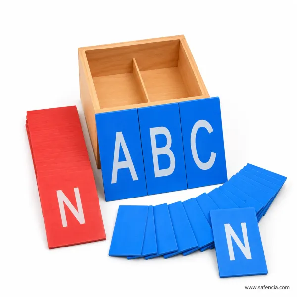 Montessori Sandpaper Capital Alphabets A-Z with Wooden Box (Tactile Phonics Cards)
