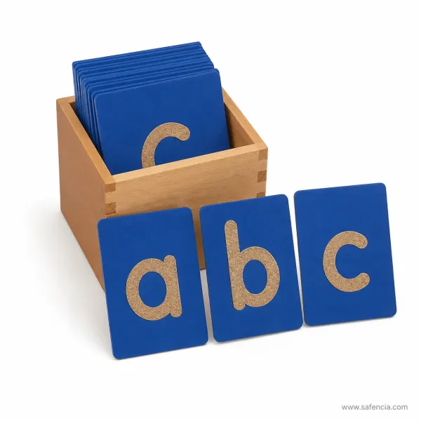 Montessori Sandpaper Lowercase Alphabets a-z with Wooden Box (Sensory Phonics Cards)