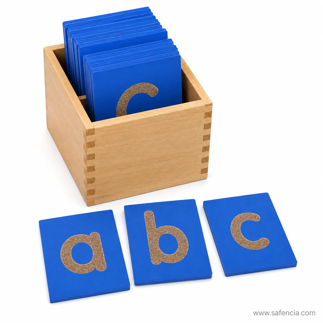 Lowercase alphabet cards arranged in tray