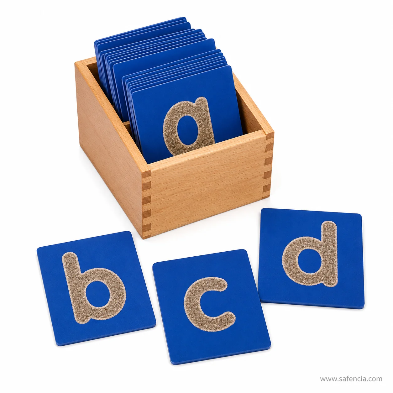 Child tracing lowercase sandpaper letter with phonics sound
