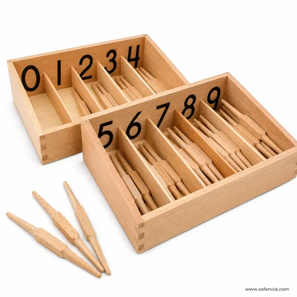 Montessori Spindle Box with 45 Wooden Spindles (Zero Concept & Counting Set)