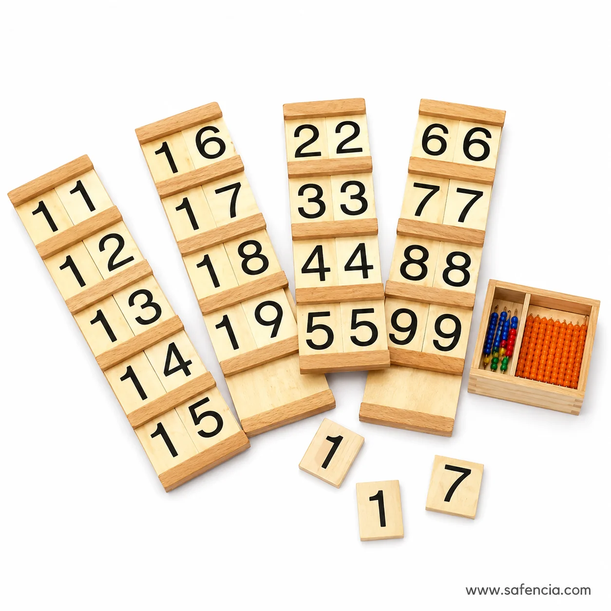 Seguin tens boards with wooden numeral tiles