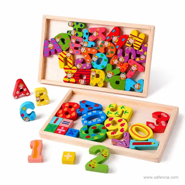 Multicolour Wooden Alphabet and Number Trays (Patterned Chunky Pieces, Sold Separately)