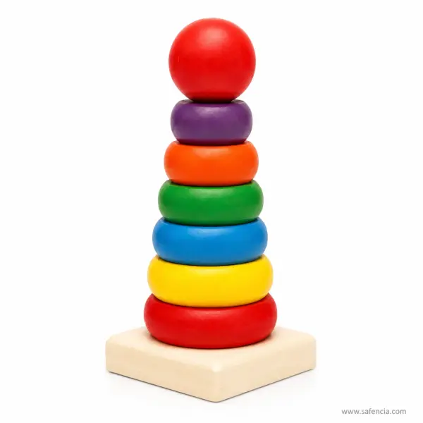 Rainbow Tower Wooden Ring Stacker (6 Rings and Ball, 14.5 cm)