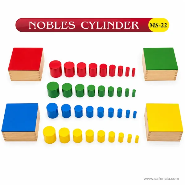 The Montessori Knobless Cylinders (4 Color-Coded Dimension Sets in Wooden Boxes)
