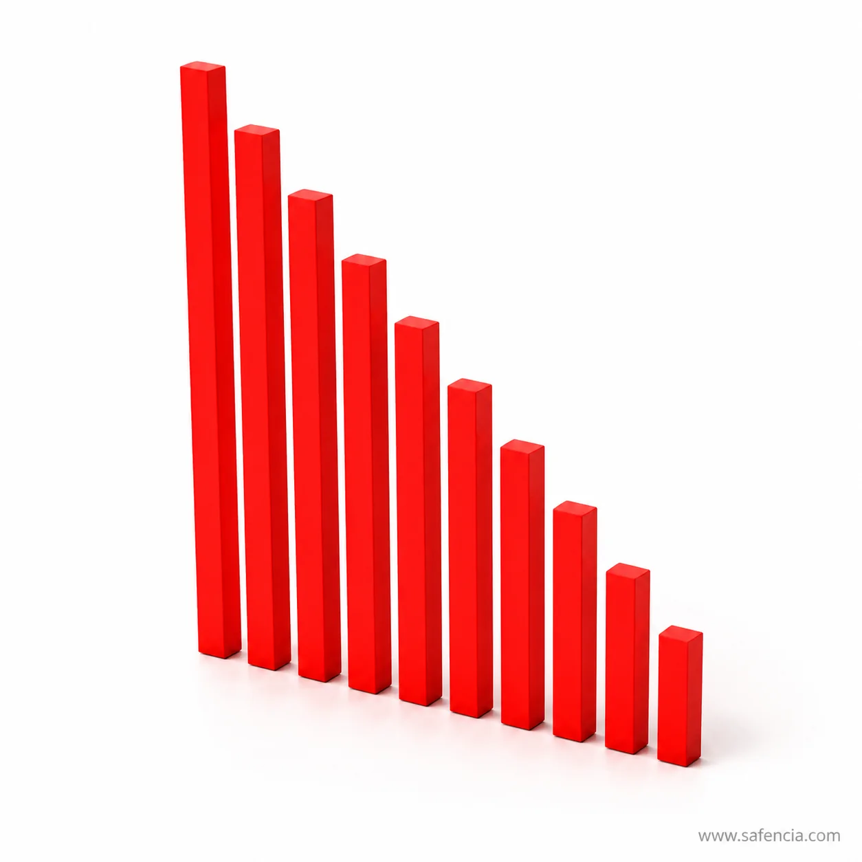 Red rods arranged in perfect descending length sequence
