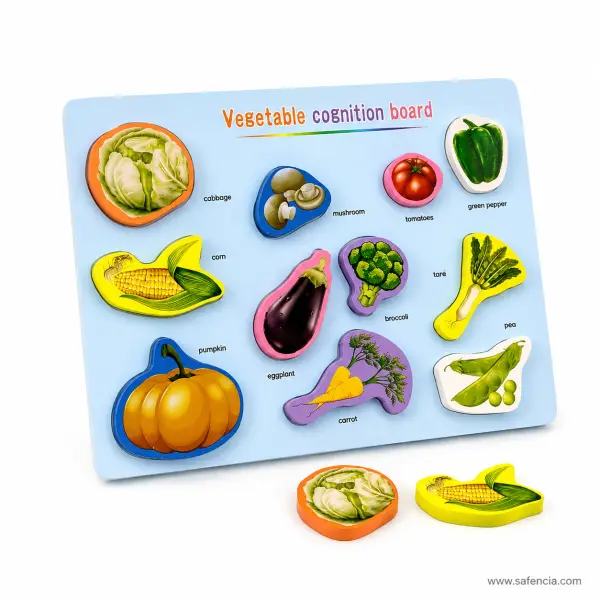 Vegetable Cognition Wooden Board (11 Named Vegetables, Lift-Out Puzzle)