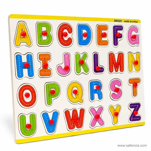 Capital ABC Wooden Knob Puzzle Board with Tracing Lines (A-Z, DX535)