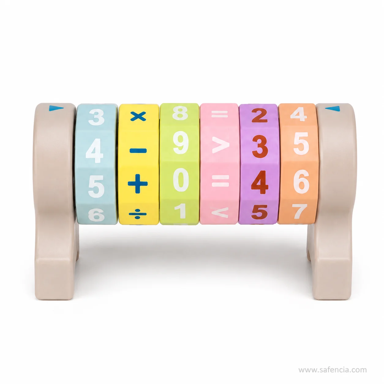 Full-length side view of the arithmetic puzzle cylinder with all six discs in a row