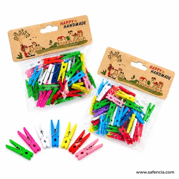 Mini Wooden Craft Clips, Multicolour (Happy Handmade Pack)