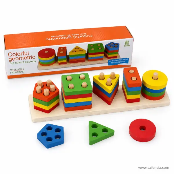 Colourful Geometric Five-Column Shape Sorter, Boxed (RF8009, 20 Pieces)