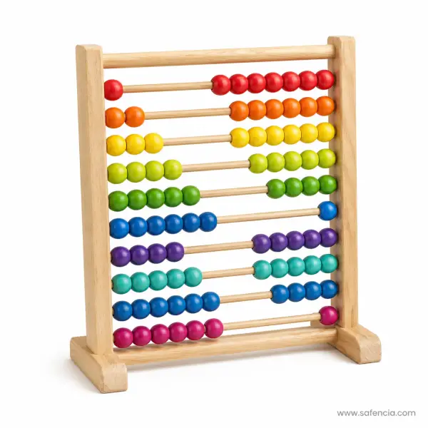 Wooden Abacus with Ten Colour Rows (100 Beads, Natural Hardwood Frame)
