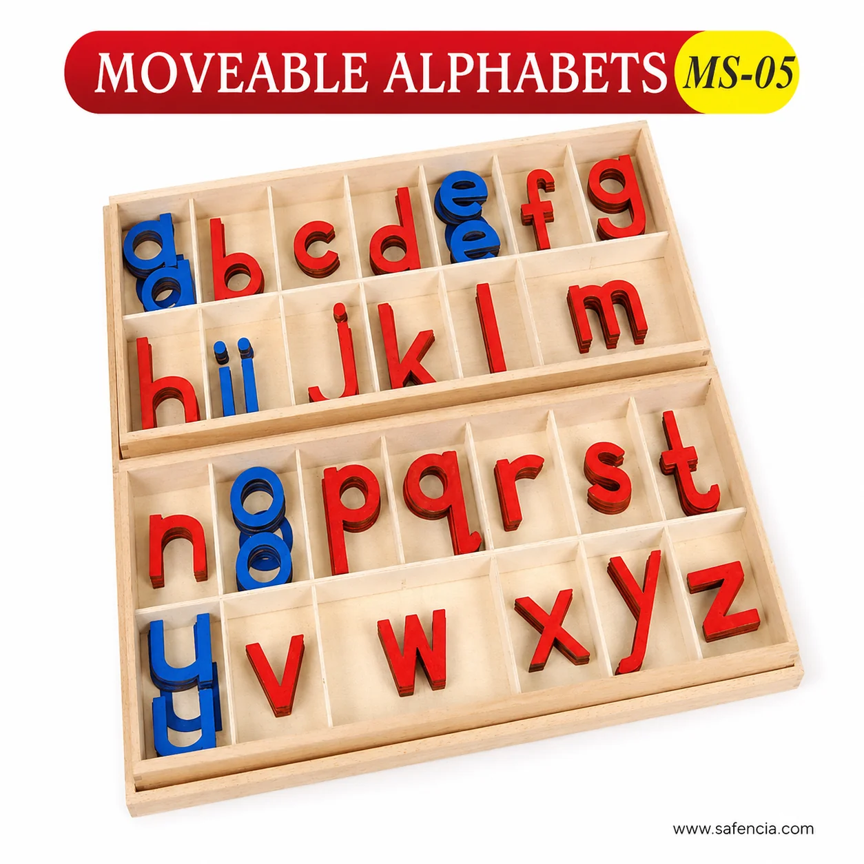 Color coded vowels and consonants in wooden partitions