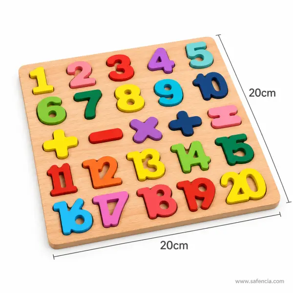 Numbers 1 to 20 Chunky Wooden Puzzle Board (20 x 20 cm Square, With Maths Signs)