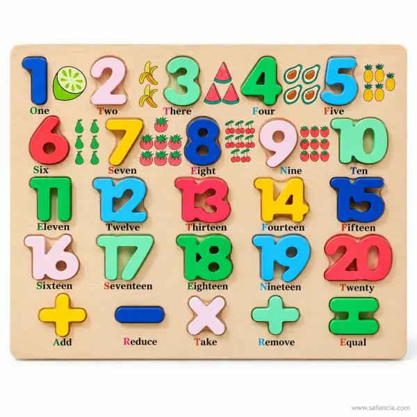 Numbers 1 to 20 Wooden Board with Number Words and Fruit Counting Pictures (Large Plate)