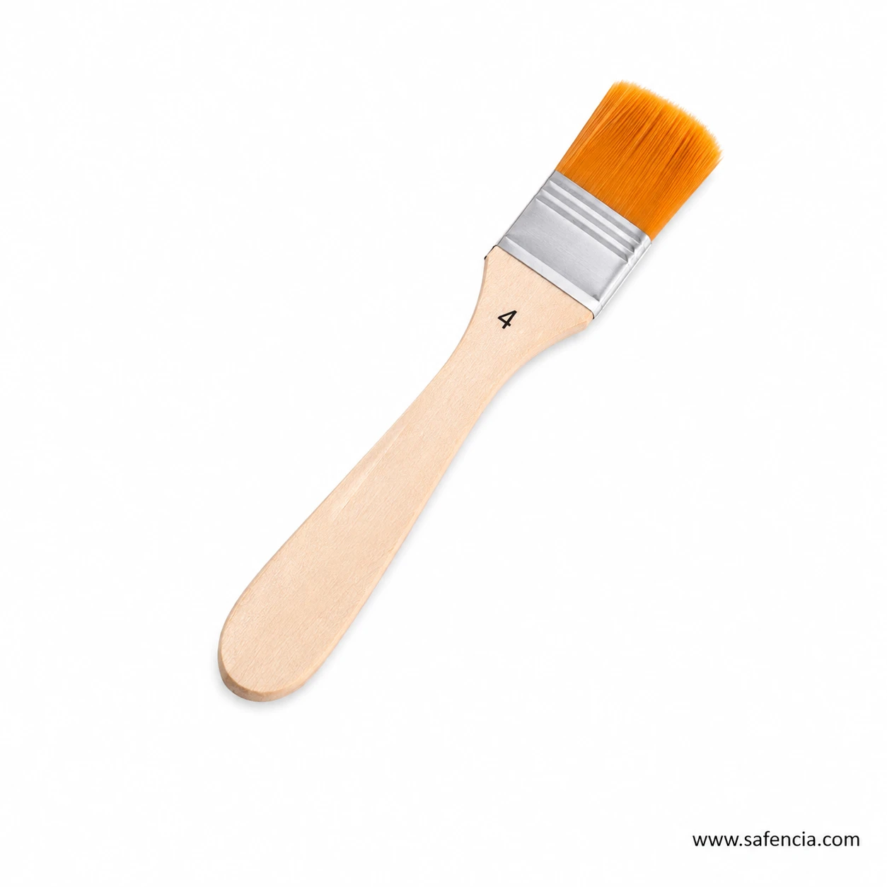 Dense flat golden nylon bristles on base making wash brush for smooth background coverage