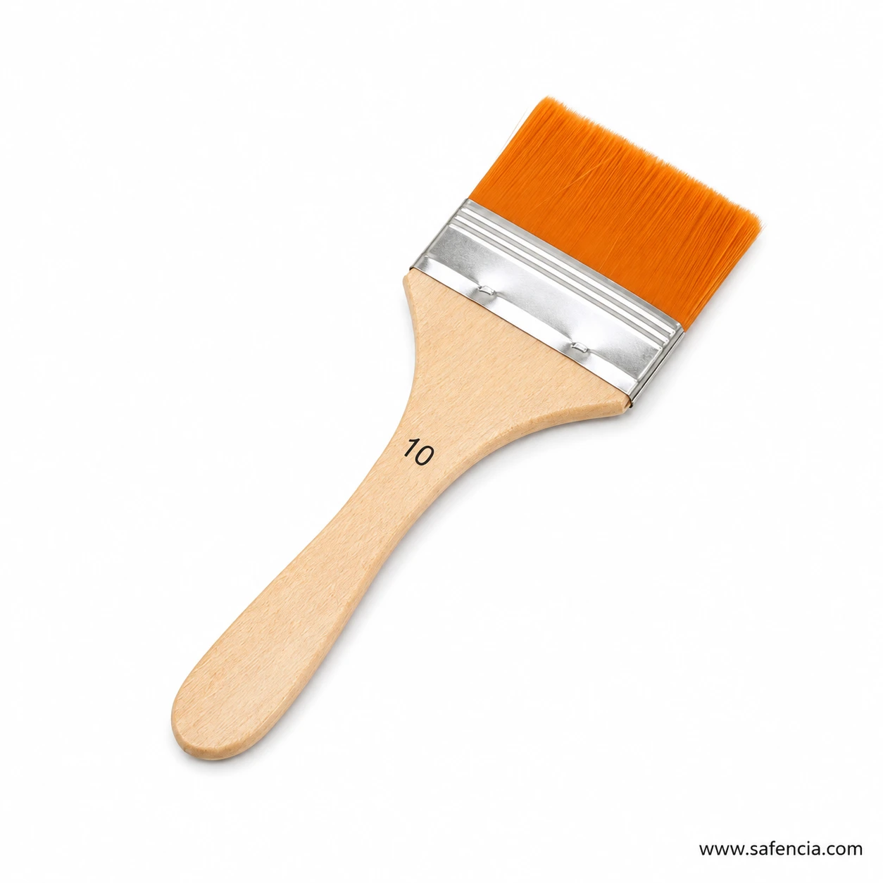 Side profile of wide nylon base making flat paint brush on white background