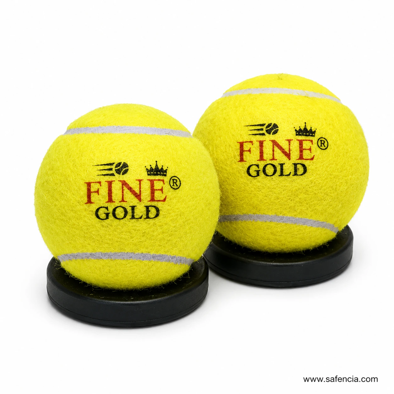 Fine Gold 74mm tennis ball close up showing felt texture and white seam line